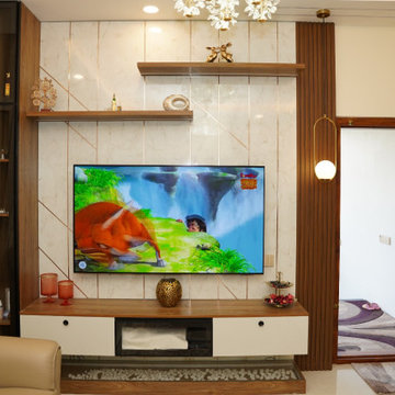TV Unit Design | 4BHK Villa Home Interior Design | Designing Anwar & Nazath Huss