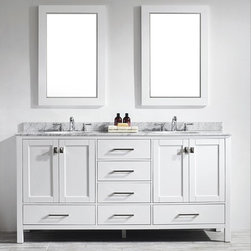 72 inch White Bathroom Vanity with White Carrera Marble Top - Bathroom Vanities And Sink Consoles