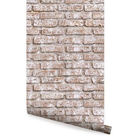 Whitewashed Vintage Brick Peel and Stick Vinyl Wallpaper, 24"w X 60"h