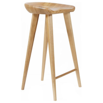 Set of 2 Tractor Contemporary Carved Wood Barstool - Natural Finish