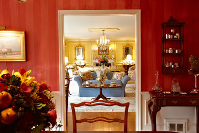 Living room - large traditional formal living room idea in New York with yellow walls