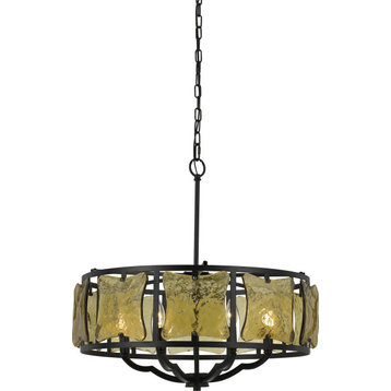 Revenna Forged Iron Chandelier With Hand Crafted Glass, Amber/Clear