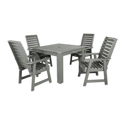 Highwood USA - Weatherly 5-Piece Square Dining Set, Coastal Teak - Outdoor Dining Sets