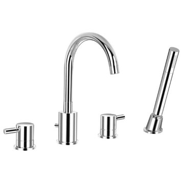 4 Hole Deck Mounted Roman Tub Faucet With Hand Shower, Brushed Nickel