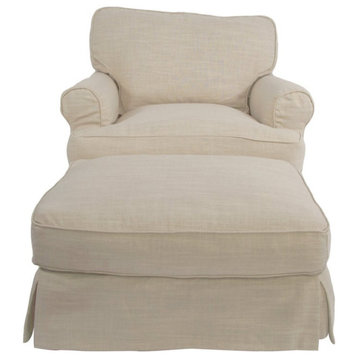 Sunset Trading Horizon T-Cushion Fabric Slipcover Chair & Ottoman in Linen Beige