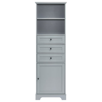 68" Tall Freestanding Bath Cabinet, 3 Drawers and Adjustable Shelves, Grey