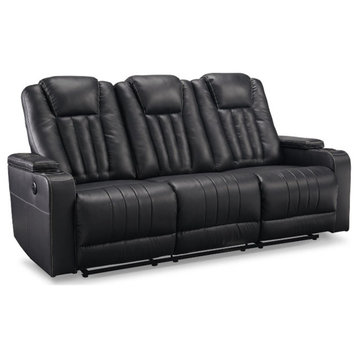 Bowery Hill Contemporary Faux Leather Reclining Sofa in Black