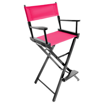 Gold Medal 30" Black Contemporary Director's Chair, Pink Lipstick