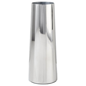 Serene Spaces Living Modern Cylinder Metal Flower Vase, Silver, Small