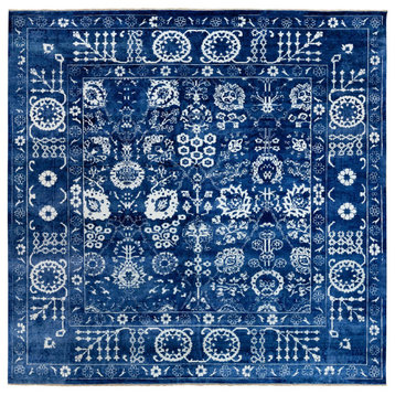 Blue Tone On Tone Tabriz Wool & Silk Square Handknotted Oriental Rug 12'2"x12'2"