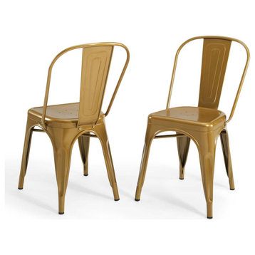 Side Dining Chair, Set of 2, Metal, Gold, Modern, Bistro Restaurant Hospitality