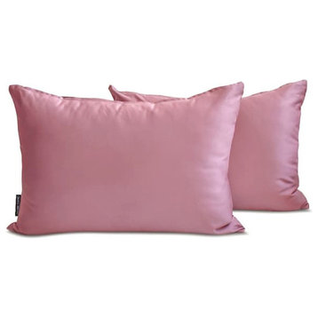 Muave Satin 20"x30" Lumbar Pillow Cover Set of 2 Solid - Mauve Slub Satin