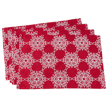 Holiday White Snowflake Design 13"X19" Red Placemats, Set of 4