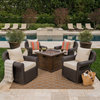 GDF Studio 5-Piece Venturi Outdoor Swivel Club Chairs With Brown Gas Fire Pit
