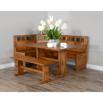 66" Light Brown Rustic Solid Wood Breakfast Nook Set With Storage Bench