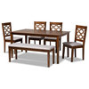 Baxton Studio Grey Upholstered and Brown Finished Wood 6-Piece Dining Set