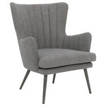 OSP Home Furnishings - Jenson Accent Chair With Charcoal Fabric and Gray Legs - Make a sophisticated, Mid-Century Modern, statement with our Jenson Accent Chair. Elegant vertical channel tufting, contoured high back, open-angled arms and a tall tapered leg design, offer a refined, tailored stance. A perfect pairing for a casual family room vibe yet urban enough for a more industrial loft appeal. Create your own contemporary style with our trending colors in easy care 100% Polyester fabric. Quick and easy delivery, and simple, bolt on leg assembly offers instant gratification.