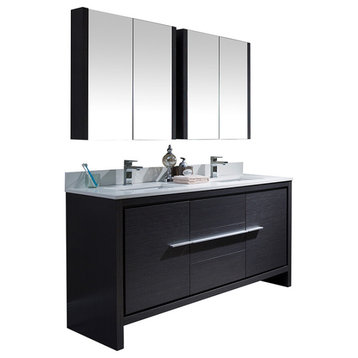Milan 60" Double Vanity Set With Medicine Cabinets, Silver Gray