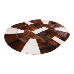 Luxury Cowhide Patchwork Area Rug Oval Brown White Handmade Hair-on 7'2"x5'2" - Area Rugs