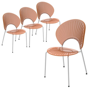 Opulent Plastic Dining Side Chair, Chrome Base Set of 4, Amber