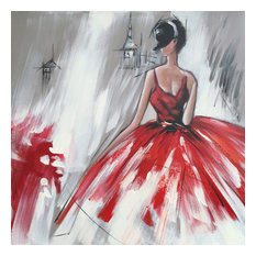 Abstract Hand Painted Dancing "Girl in Red Dress II" Oil Painting