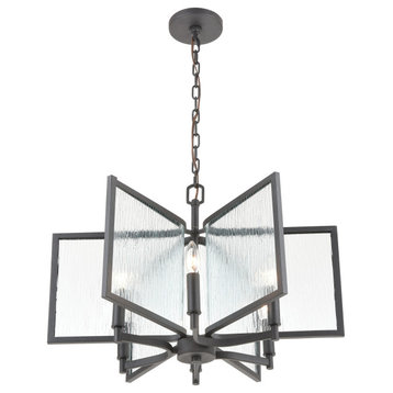 Inversion 6-Light Chandelier, Charcoal With Textured Clear Glass