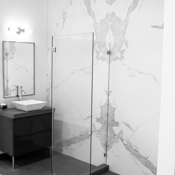Neolith Calacatta (Silk Finish) Bathroom with Neolith Timber Oak Vanity