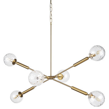 Britton Gold Metal With Clear Glass Globes 6-Light Chandelier