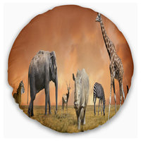 Savannah Wildlife Panorama African Throw Pillow, 16" Round