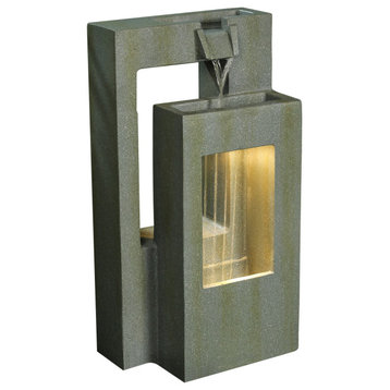 Cement Two Tier Pedestal Outdoor Fountain with LED Lights