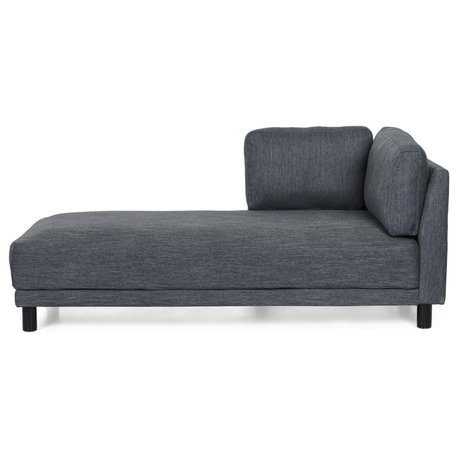 Wellston Contemporary Fabric Upholstered Chaise Lounge, Charcoal + Black