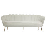 Meridian Furniture - Gardenia  Velvet Upholstered Sofa, Cream - Turn heads in an instant when you add this Gardenia velvet sofa to your room. This attention-demanding sofa features a shell-shaped back with deep channel tufting for added textural appeal. The round seat cushion is deep and generously sized, so you have wiggle room to get comfortable. Soft cream velvet upholstery covers the entire sofa except for its legs, which are made from chrome for durability and finished in gold for a touch of glam.