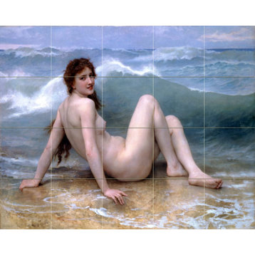 Tile Mural The Wave girl woman sea Bathroom Backsplash 4.25" Ceramic Matte