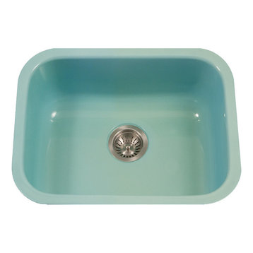 Houzer PCS-2500 MT Porcela Porcelain Enamel Steel Single Bowl Sink, Mint