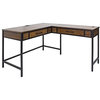 Industrial L-Shaped Desk, Large Top With Charging Station & Grommet, Brown