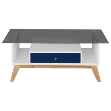 Furniture of America Lana Mid-Century Glass Top Coffee Table in Navy