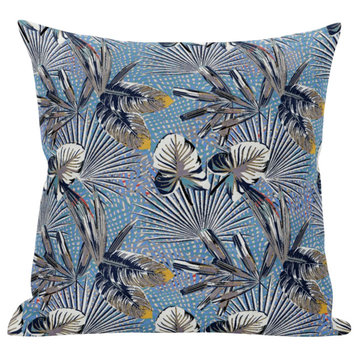 16" Gray Blue Tropical Zippered Suede Throw Pillow