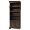 Executive Bookcase Wall With Wood Ladder, Fully Assembled, Brown