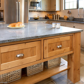 Door style: Pendleton Inset | Species: Red Oak | Finish: Vintage Sandstone
