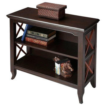 Bookcase Transitional X-Shaped Side Supports Cherry Black Distressed