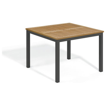 Travira 39" Square Dining Table, Natural Tekwood,Carbon Powder-Coated Aluminum
