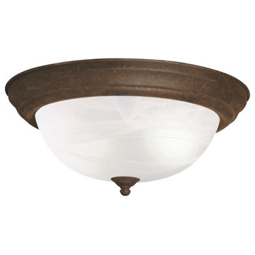 Flush Mount 2-Light, Tannery Bronze/Alabaster Swirl Glass