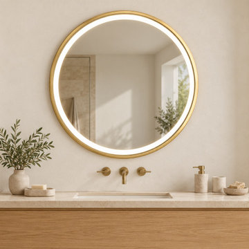 JM-Q01 | Gold-frame round LED mirror