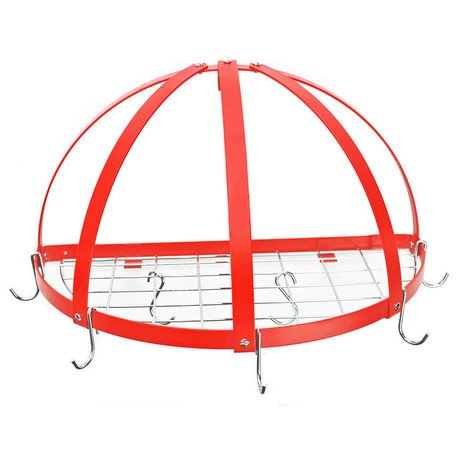 Half Dome Pot Rack With Grid, Red and Chrome