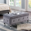 Storage Bench, Chrome Cabriole Legs & Velvet Fabric With Jewelry Accents, Grey