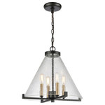 ELK Home - Elk Home The Holding 4-Light Pendant, Black/Satin Brass - The Holding pendant features metal fixtures in black and satin brass finishes. Its simple, and functional aesthetic is perfect for an industrial or modern farmhouse-style interior. The conical shade is made from water glass that contains tiny air bubbles to filter and diffuse the light from 4 bulbs.