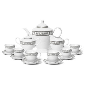 Royalty Porcelain 17-pc Tea Set for 6, Czech Porcelain (Elegant Silver)