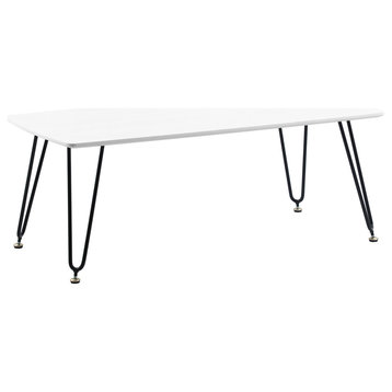 LeisureMod Elmwood Modern Wood Rectangle Coffee Table With Metal Legs, White