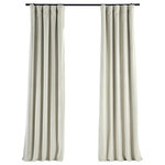 Half Price Drapes - Signature Porcelain White Blackout Velvet Curtain Single Panel, 50"x84" - You will instantly fall in love with the Signature Velvet Blackout Panel. These soft plush pile velvet panels will allow you to get restful sleep as they keep light out and provide optimal thermal insulation. They have a natural luster with a depth of color that creates a formal, polished look. Made of high-quality, poly velvet and soft flowing polyester blackout thermal lining. For proper fullness panels should measure 2-3 times the width of your window/opening. Bring your home design to its fullest and most stylish potential with the Signature Velvet Blackout Panels.