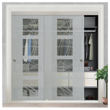 Frameless 2 Leaf Sliding Closet Bypass Glass Door, Frame Design., 72"x96" Inches